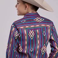 Roper Vintage Boy's L/S Vintage Striped Western Snap Shirt in Purple