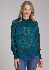 Roper Women's L/S Burnout Brasso Blouse in Teal