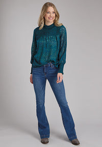 Roper Women's L/S Burnout Brasso Blouse in Teal