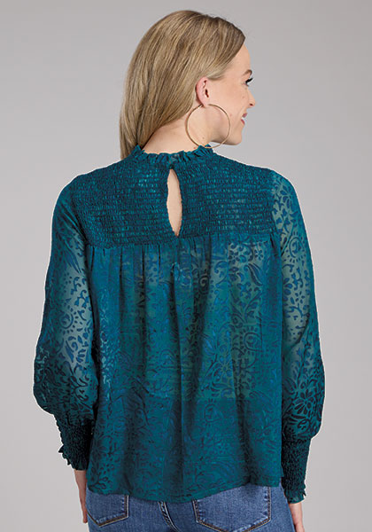 Roper Women's L/S Burnout Brasso Blouse in Teal