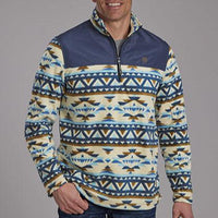 Roper Men's Aztec 1/4 Zip Micro Fleece Pullover in Navy & Cream