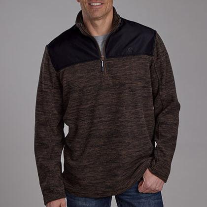 Roper Men's 1/4 Zip Micro Fleece Pullover in Black & Heather Brown