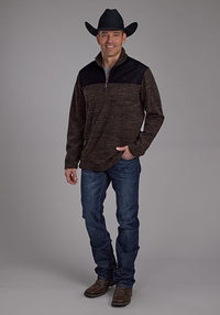 Roper Men's 1/4 Zip Micro Fleece Pullover in Black & Heather Brown