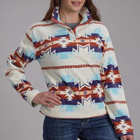 Roper Women's Aztec Quarter Snap Fleece Pullover in Cream (Available in Plus Sizes)