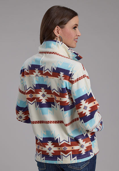 Roper Women's Aztec Quarter Snap Fleece Pullover in Cream (Available in Plus Sizes)