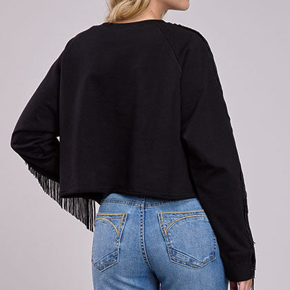 Roper Women's Boot Stitch Embroidered Fringe Sweatshirt in Black