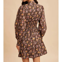 Women's L/S Floral Zip Front Mini Dress in Mocha Mousse