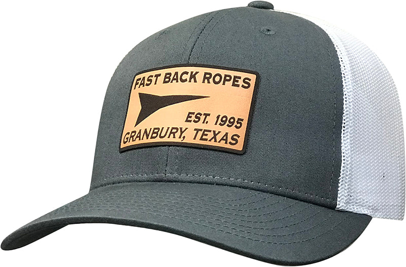 Fast Back Men's Leather Patch Trucker Cap in Charcoal/White