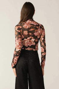 Women's Lace Long Sleeve Fashion Top in Black Floral