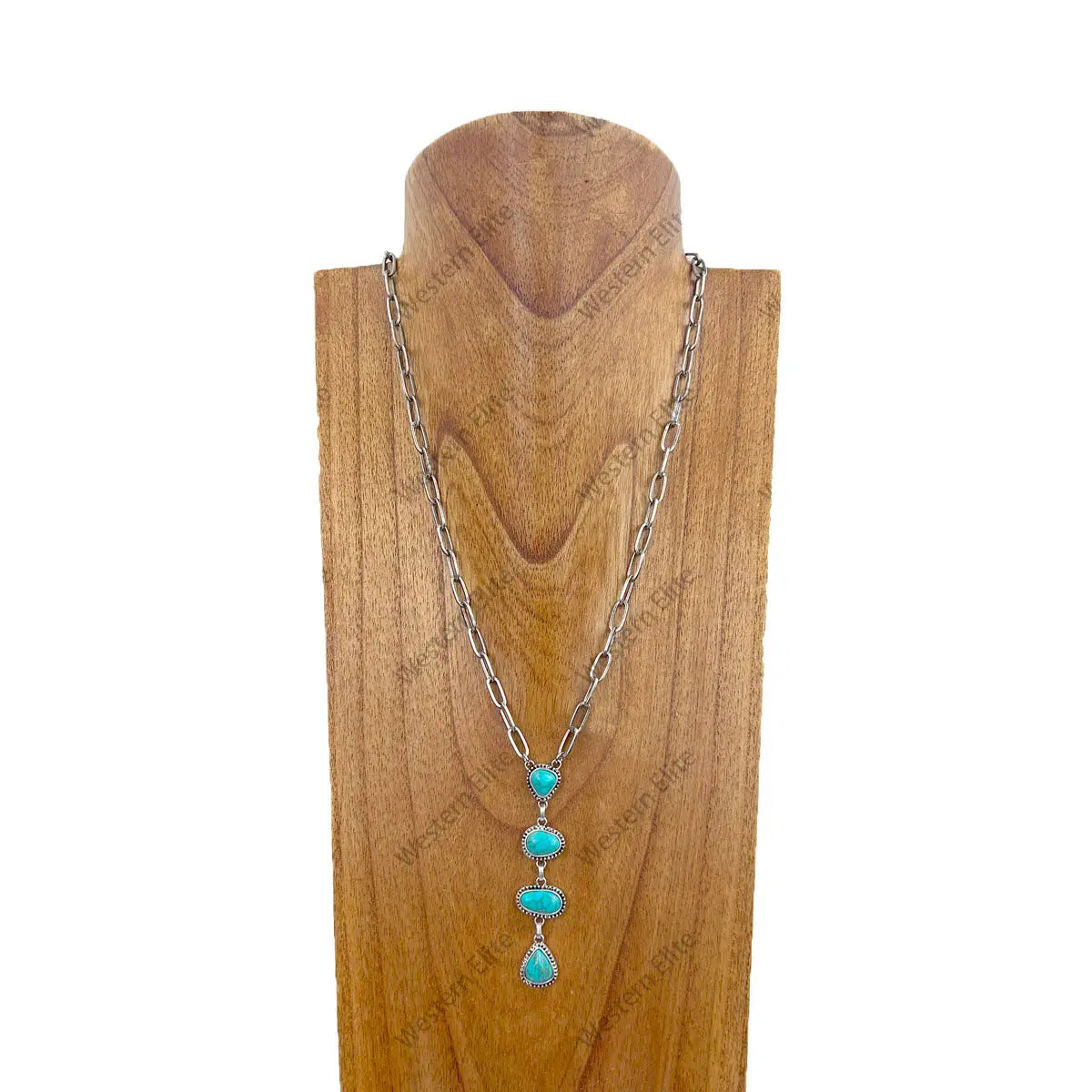 22" Burnished Silver Paperclip Chain Necklace with Turquoise Multi Stone Pendant
