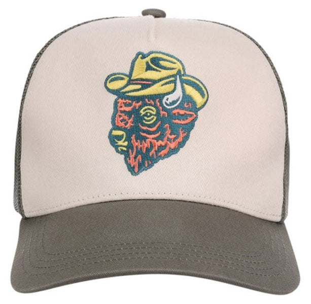 Stetson Neon Outlaw Bison Trucker Hat in Cream and Olive