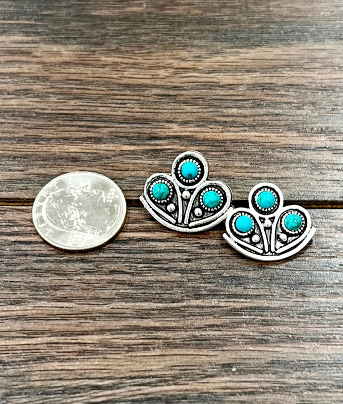 Three Stone Turquoise Stud Earrings