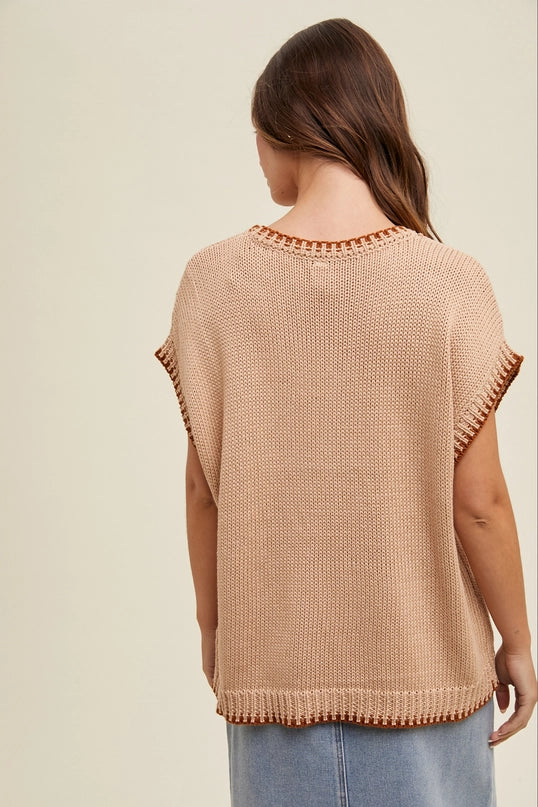 Women's "Yeehaw" Wordy Contrast Sweater in Tan