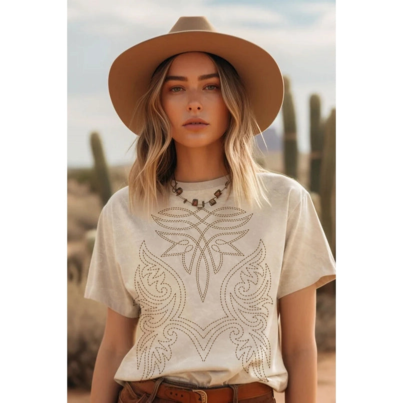 Women's Western Boot Stitch Short Graphic Tee (3 Color Choices)