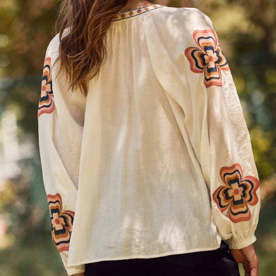 Women's L/S Loose Fit Blouse in White (Available in Regular & Plus Sizes)