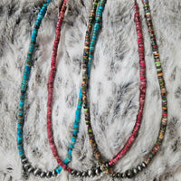 Navajo Inspired Pearl & Rondelle Gemstone Beaded Necklace (3 Gemstone Variants Available)