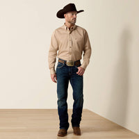 Ariat Men's Solid Twill Classic Fit Button Down Western Shirt in Khaki