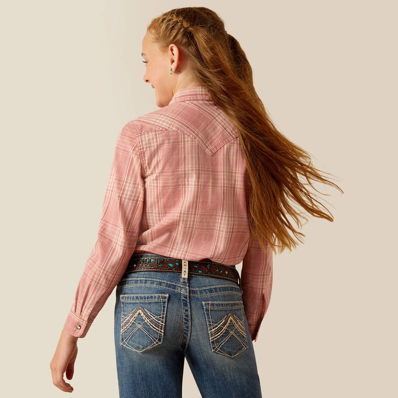 Ariat Girl's Nazca Western Snap Shirt in Rose Plaid