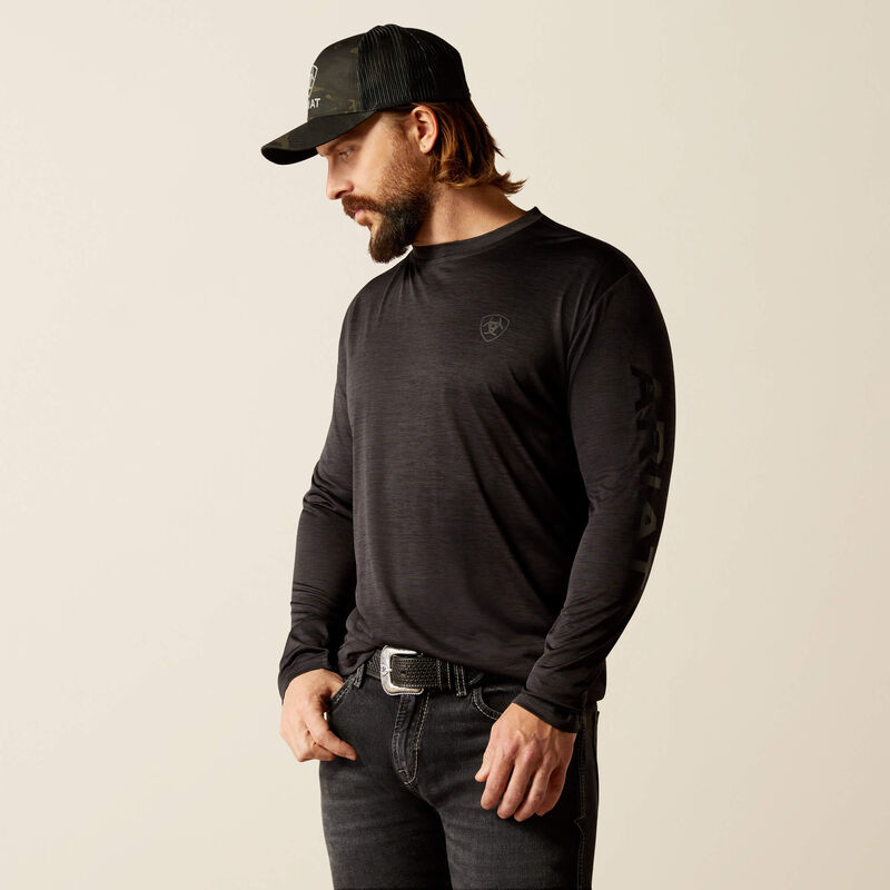 Ariat Men's L/S Charger Logo T-Shirt in Black Heather