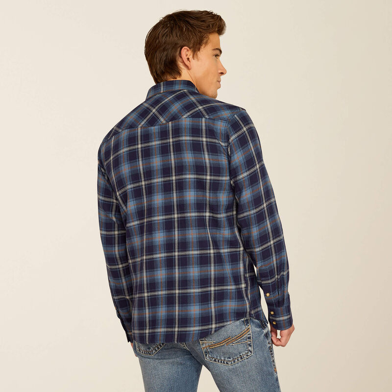 Ariat Men's Hugo L/S Retro Fit Western Snap Shirt in Maritime Blue Plaid (Available in Tall Sizes)