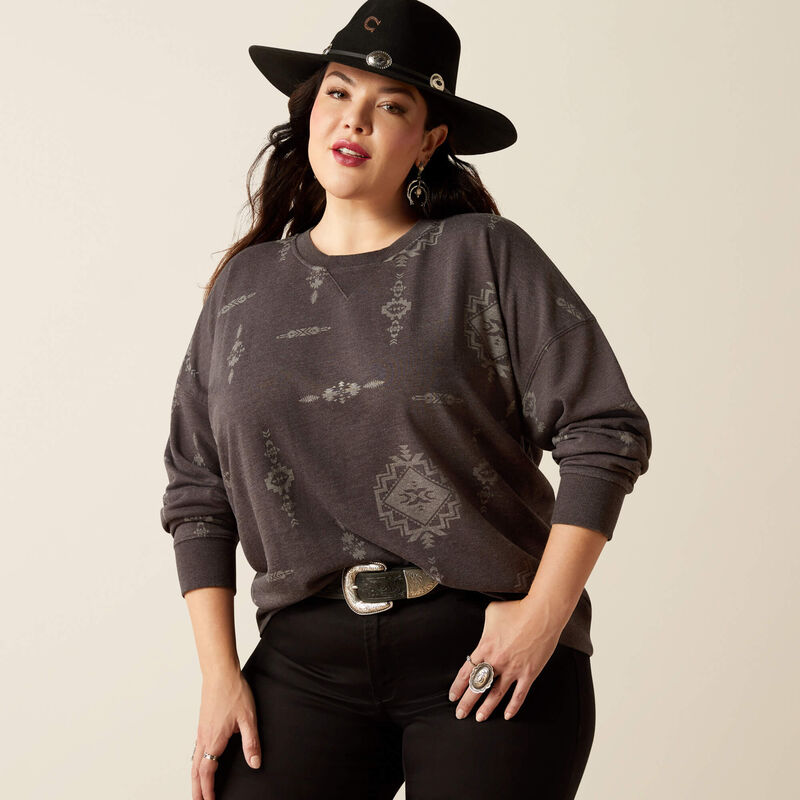 Ariat Women's Outlaw Oversized Sweatshirt in Grey Itzli (Available in Plus Sizes)