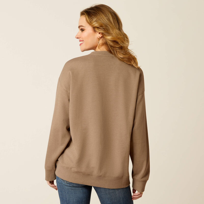 Ariat Women's Western Days Oversized Sweatshirt in Dark Khaki Heather (Available in Plus Sizes)