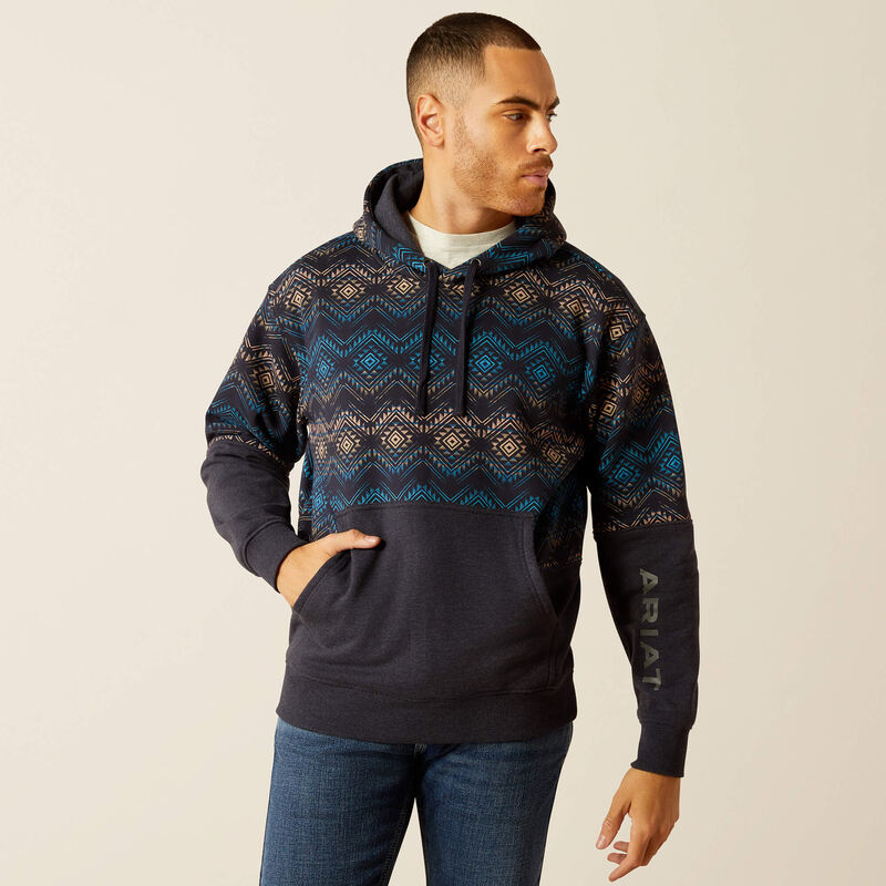 Ariat Men's Southwest Color Block Pullover Hoodie in Navy