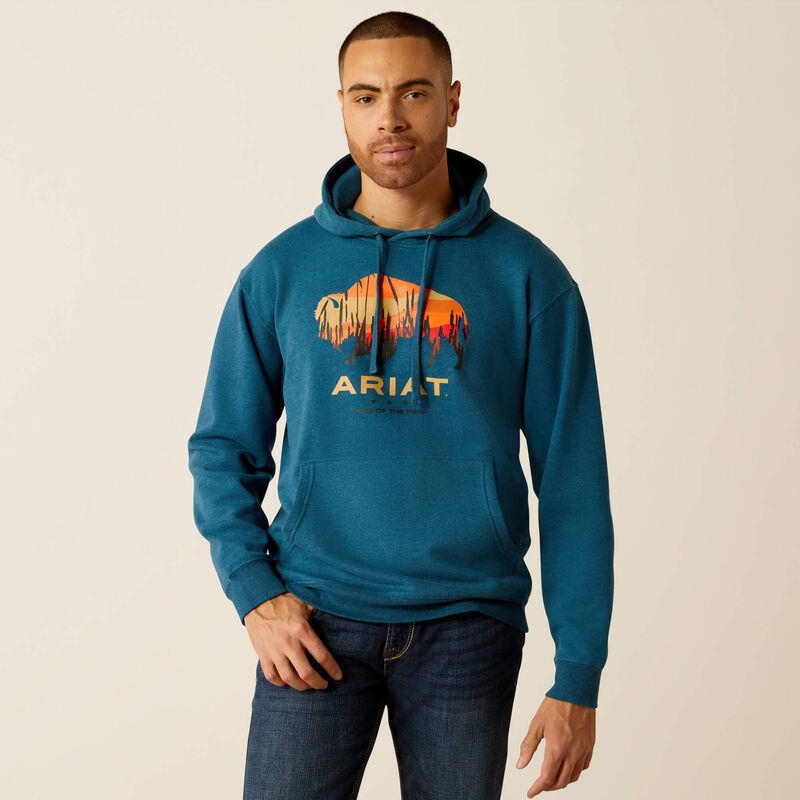 Ariat Men's Bison Plains Pullover Hoodie in Hydra Heather