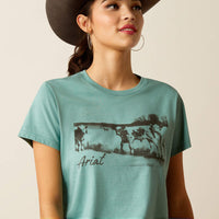 Ariat Women's Ranchin' Graphic T-Shirt in Ocean Blue Heather (Available in Regular and Plus Sizes)
