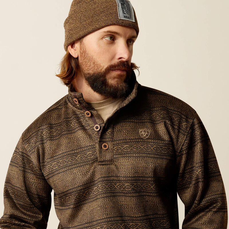 Ariat Men's Wesley Quarter Button Sweater in Brown Southwest Serape