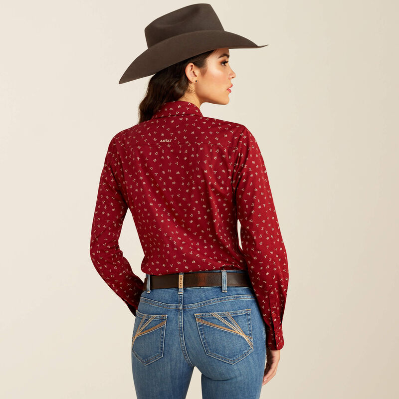 Ariat Women's Kirby Stretch L/S Western Button Down Shirt in Red Cattle Brand (Available in Plus Sizes)