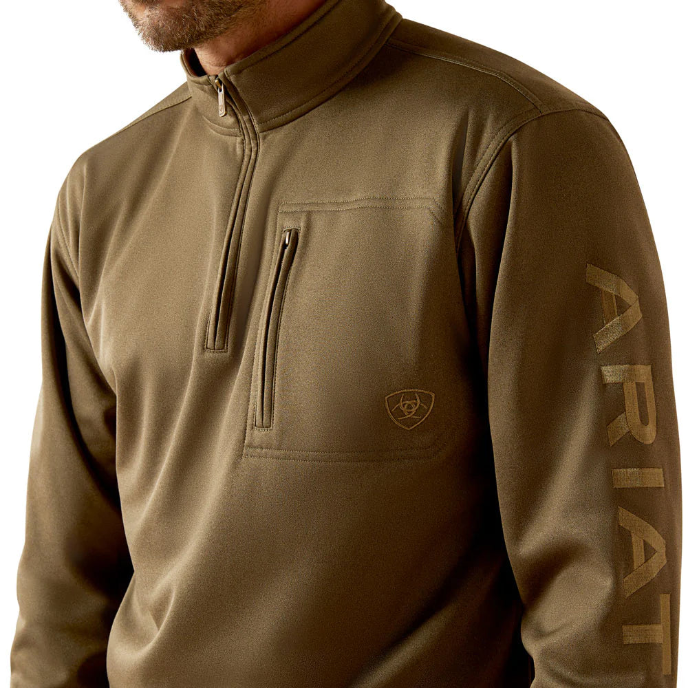 Ariat Men's Team Logo Quarter Zip Sweatshirt in Brine Olive