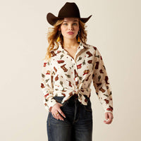 Ariat Women's Homestyle L/S Western Button Down Shirt in Cream Western Cowgirl