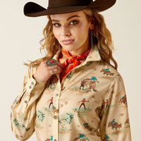 Ariat Women's Homestyle L/S Western Button Down Shirt in Cream Retro Ranch