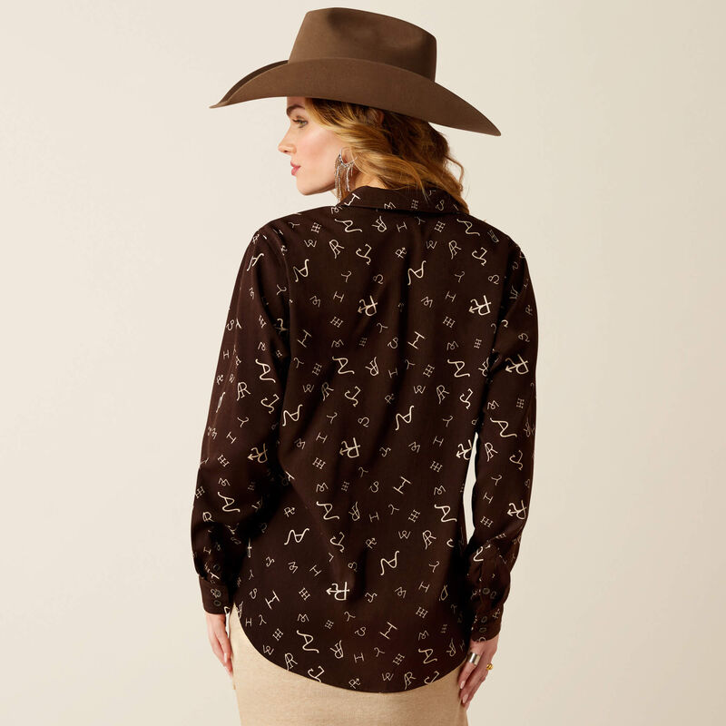 Ariat Women's Homestyle L/S Western Button Down Shirt in Brown Mole Ranch Brand