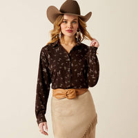 Ariat Women's Homestyle L/S Western Button Down Shirt in Brown Mole Ranch Brand