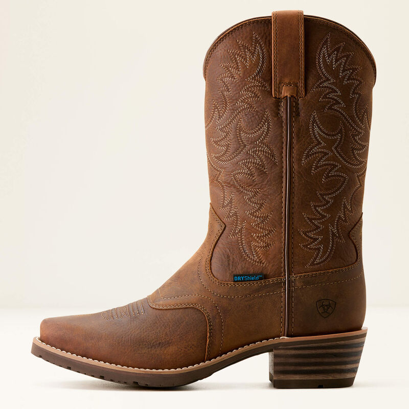 Ariat Men's Hybrid Roughstock Square Toe Waterproof Cowboy Boot in Status Brown