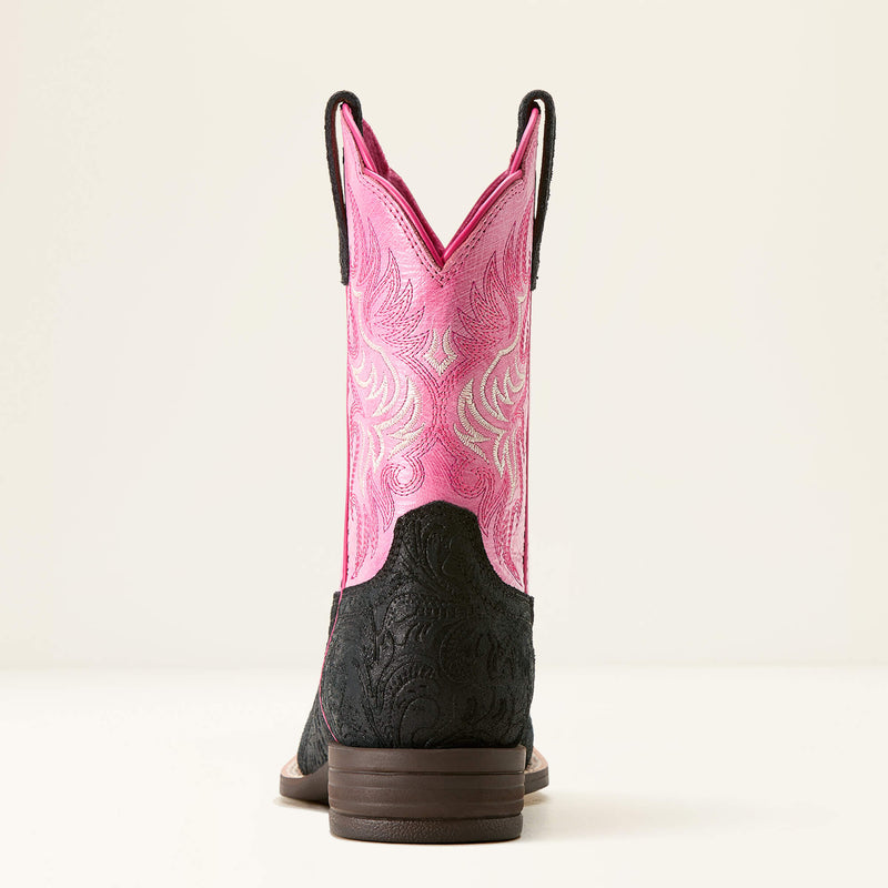 Ariat Kid's Outrider Boot in Black Floral Emboss/ Painted Peony