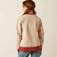 Ariat Girl's Bronc Junior Sweatshirt in Oatmeal Heather & Marsala