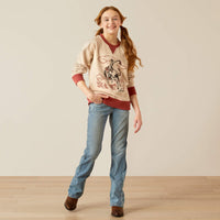 Ariat Girl's Bronc Junior Sweatshirt in Oatmeal Heather & Marsala