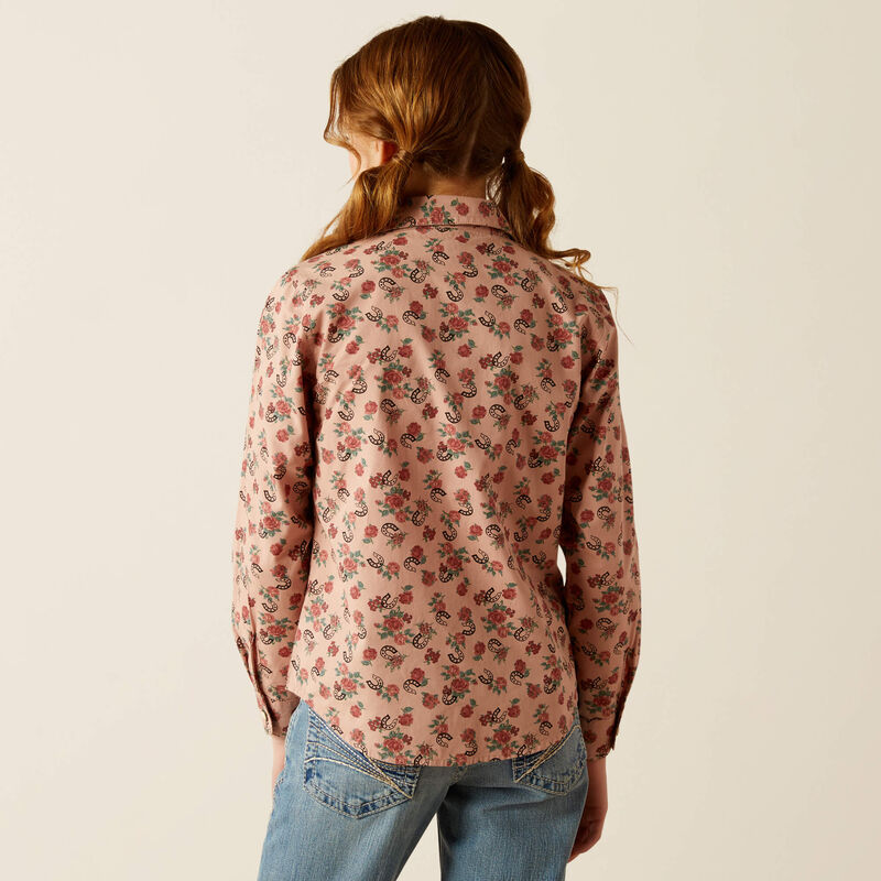 Ariat Girl's Flowers n' Horseshoes Western Snap Shirt in Pink