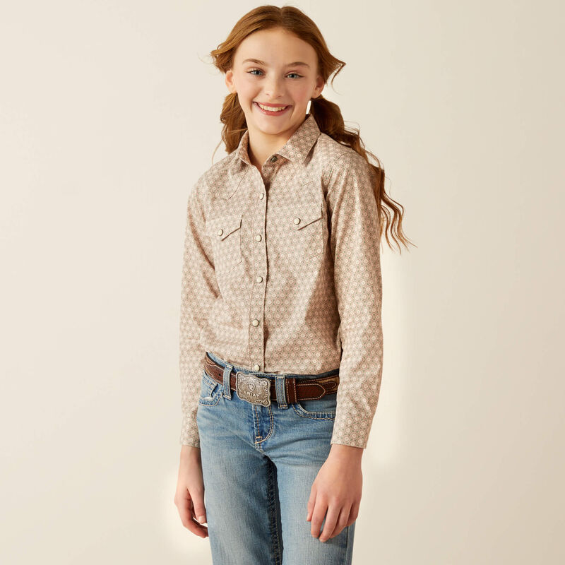 Ariat Girl's Bella Western Snap Shirt in Caidan Sea Spray