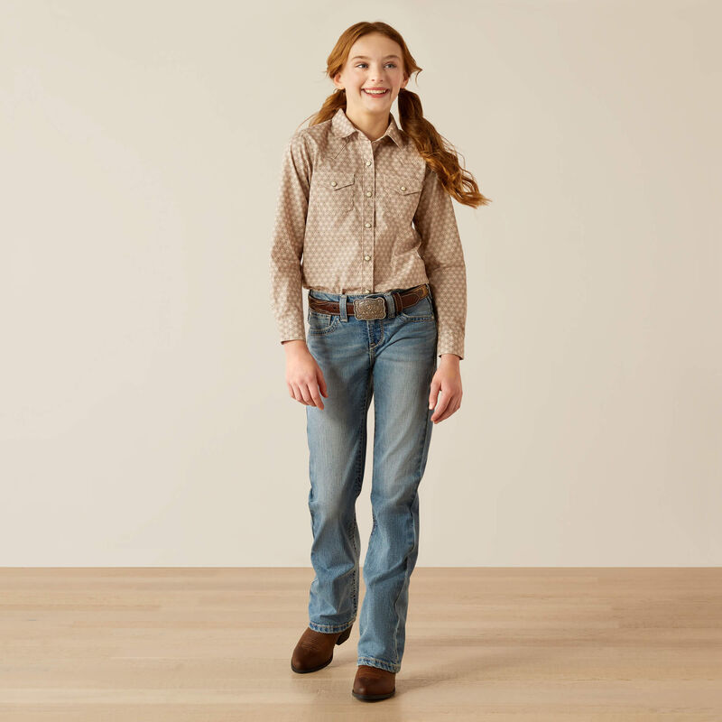 Ariat Girl's Bella Western Snap Shirt in Caidan Sea Spray