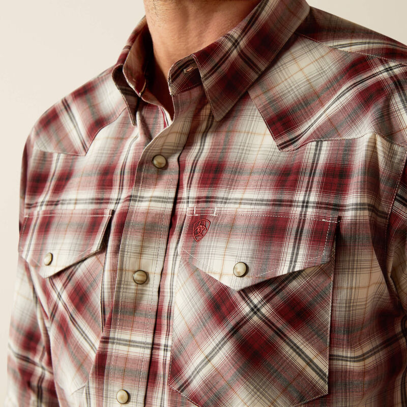 Ariat Men's Pro Series Walt L/S Classic Fit Western Snap Shirt in Red Grey Plaid