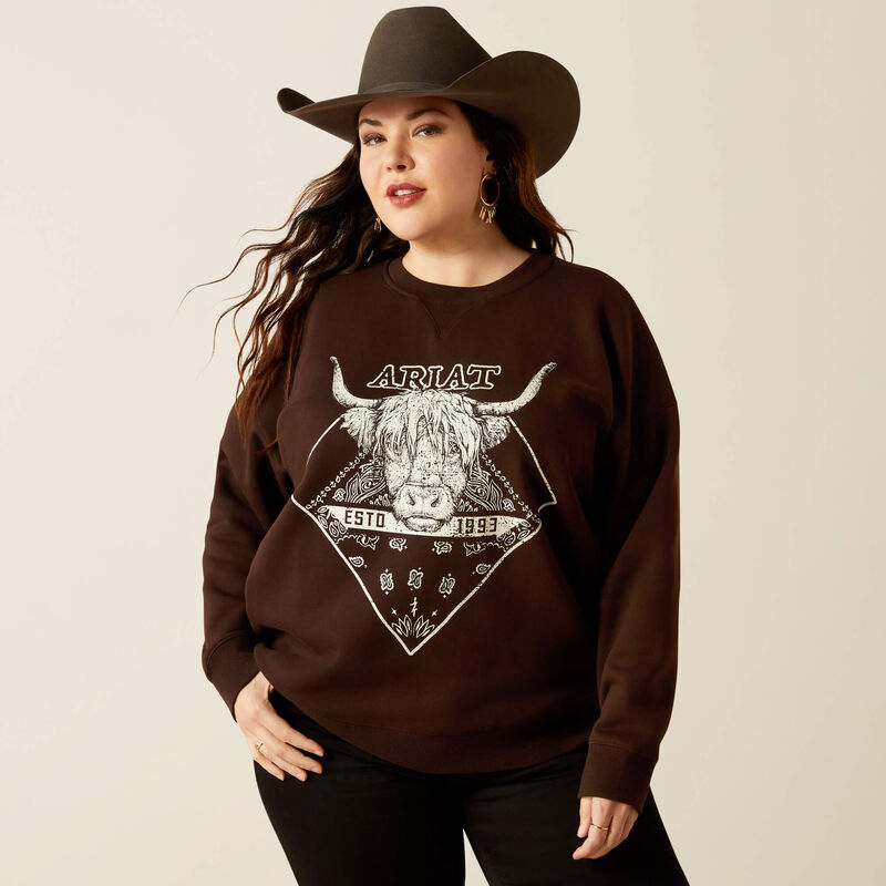 Ariat Women's Taurus Oversized Crew Sweatshirt in Mole Brown (Available in Plus Sizes)