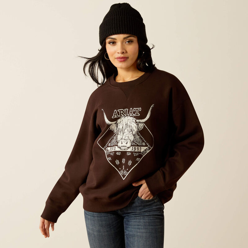 Ariat Women's Taurus Oversized Crew Sweatshirt in Mole Brown (Available in Plus Sizes)