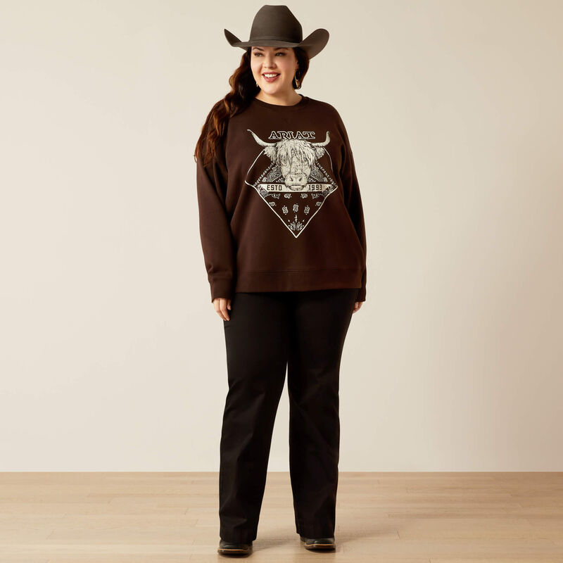 Ariat Women's Taurus Oversized Crew Sweatshirt in Mole Brown (Available in Plus Sizes)