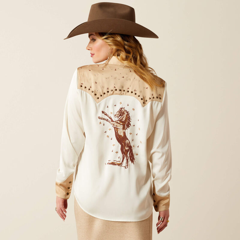 Ariat Women's Wild Horse L/S Western Snap Shirt in White & Sand