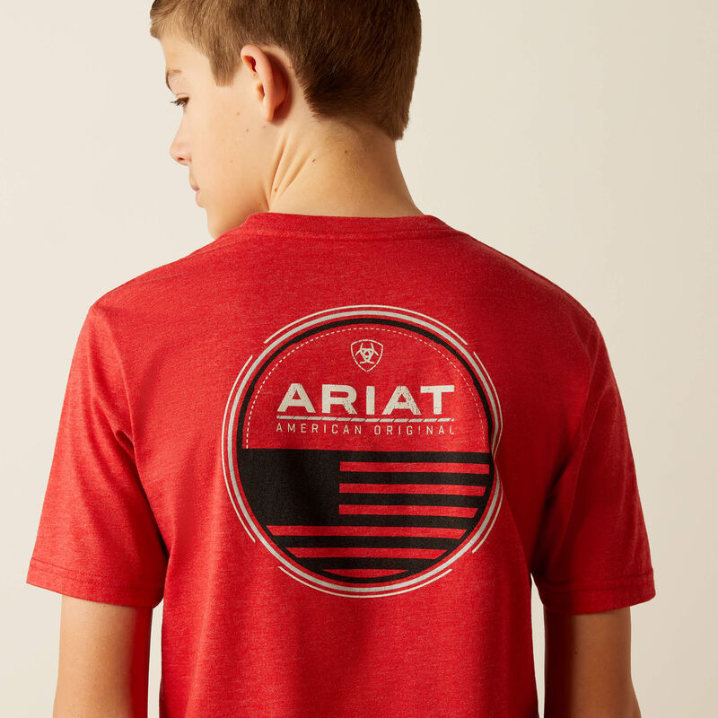 Ariat Boy's Original Flag Scope Graphic Logo T-Shirt in Red Heather