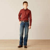 Ariat Boy's Pax Classic Fit Western Button Down Shirt in Burgundy